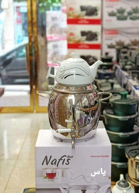 کتری وقوری نفیس مدل یاس استیل کف چدن