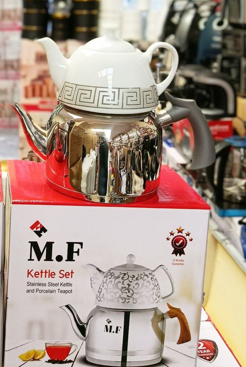 کتری و قوری استیل  M.F  لوله دار 2/5 لیتری دسته باکالیت